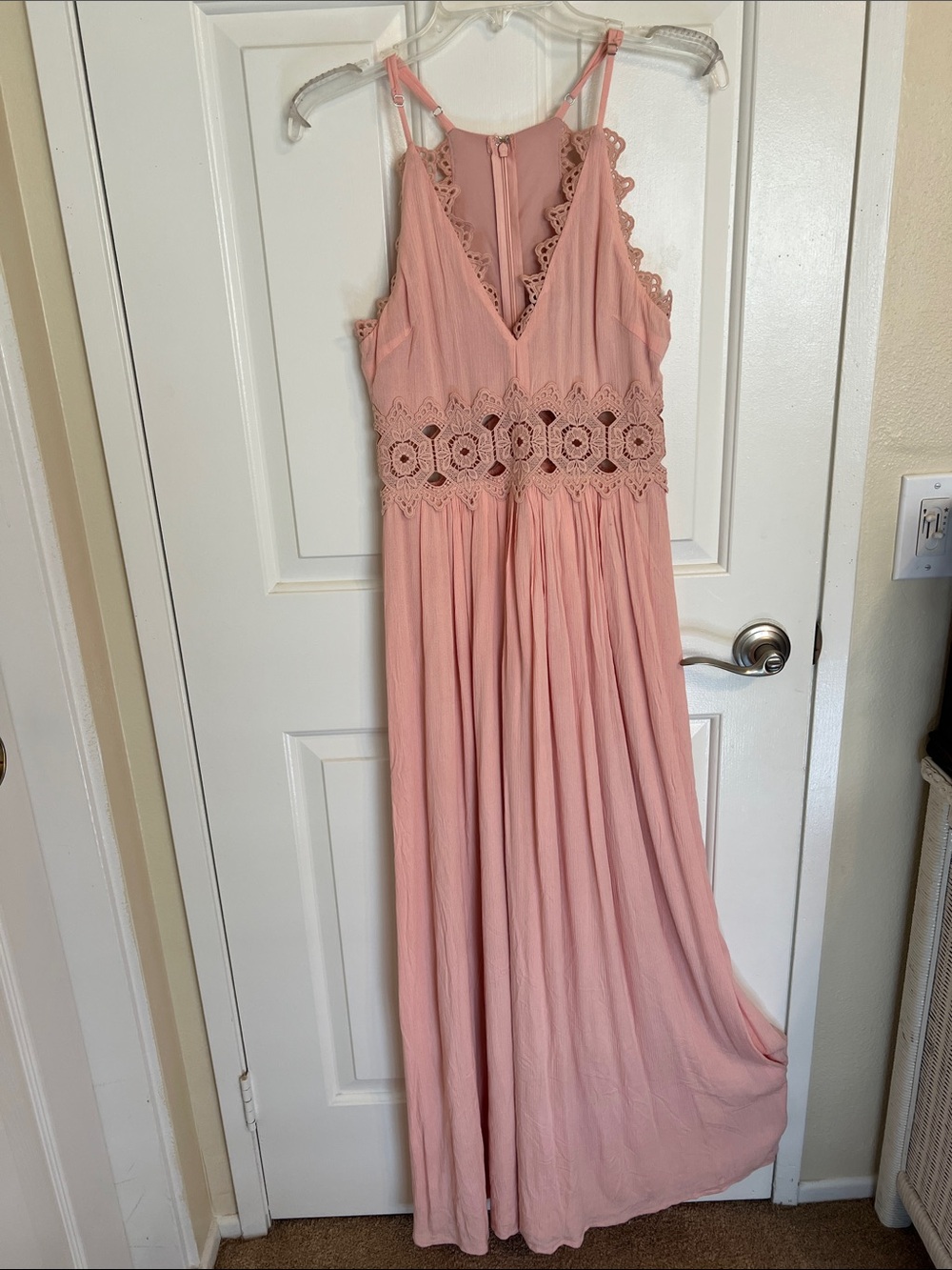 Lulu's Blush Pink Crochet-Waist Maxi Dress S
